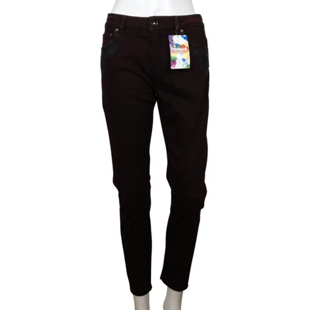 NWT Desigual Women's Slim Stretch Pants Maroon Sz 38